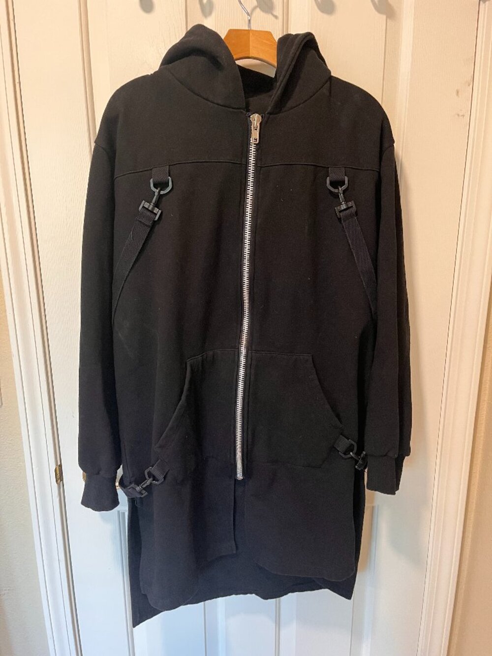 Edgy Long Black Sweatshirt Jacket Japanese Street Fashion